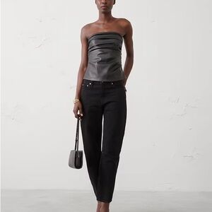 Banana Republic Black Strapless faux leather pleated bustier 🩶